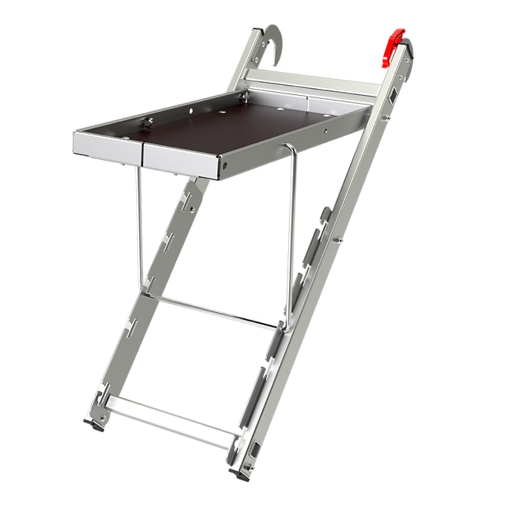 Tablette porte-outils résistance 35 kg en option, se positionne partout sur l’échelle
